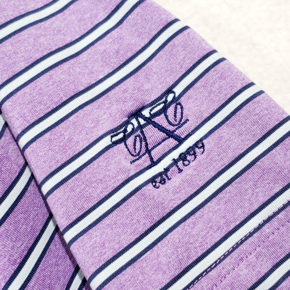 FootJoy Polo Shirt Mens Medium Purple Striped Lisle Austin‎ Country Club Golf - Picture 2 of 9
